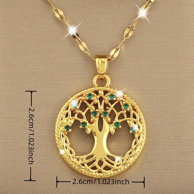 Celtic Tree Of Life Green Gemstone Pendant Necklace for Girls