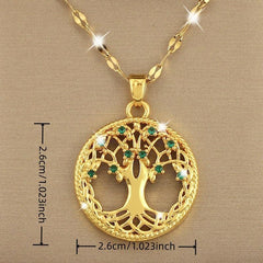 Celtic Tree Of Life Green Gemstone Pendant Necklace for Girls