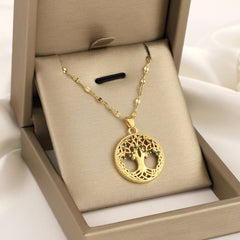 Celtic Tree Of Life Green Gemstone Pendant Necklace for Girls