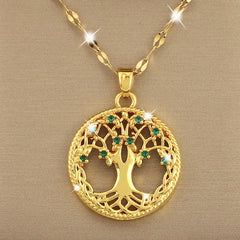 Celtic Tree Of Life Green Gemstone Pendant Necklace for Girls