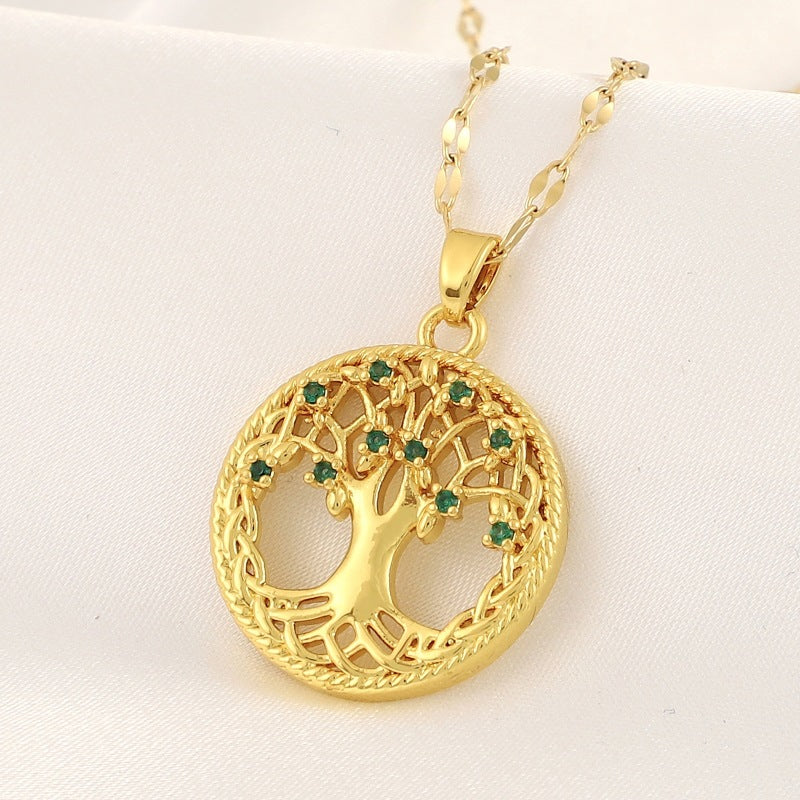 Celtic Tree Of Life Green Gemstone Pendant Necklace for Girls