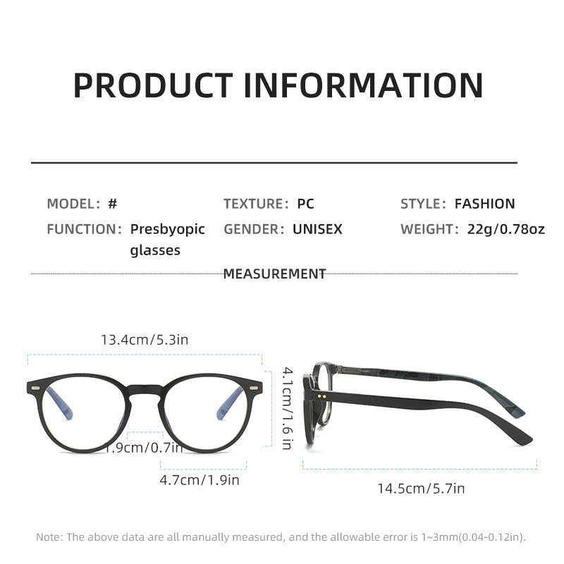 Round Frame Spring Hinges Colorful Presbyopia Reading Glasses