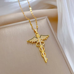 Girl's Rotating Dragonfly Cross Necklace for Wedding Jewelry