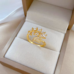 Open Leaf Zircon Micro set Finger Ring - Wedding Jewelry