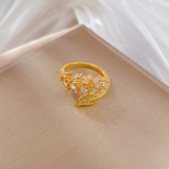Open Leaf Zircon Micro set Finger Ring - Wedding Jewelry