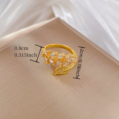 Open Leaf Zircon Micro set Finger Ring - Wedding Jewelry