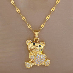 Love Bear Rhinestone Necklace - Banquet Wedding Jewelry