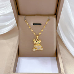 Love Bear Rhinestone Necklace - Banquet Wedding Jewelry