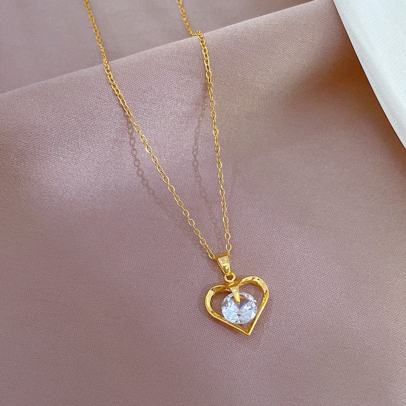 Girl's Heart Zircon Necklace - Light Banquet Wedding Jewelry