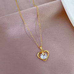 Girl's Heart Zircon Necklace - Light Banquet Wedding Jewelry