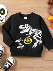 Halloween Dino Print Boys Sweatshirt for Spring Fall