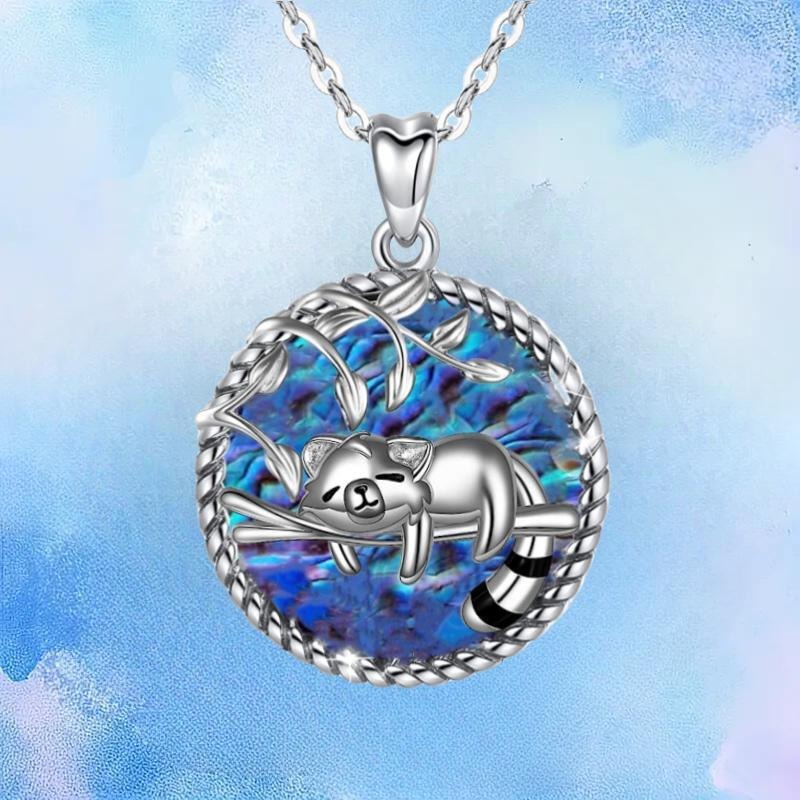 Girl's Raccoon Abalone Pendant Necklace Charm And Life Tree Animal Jewelry