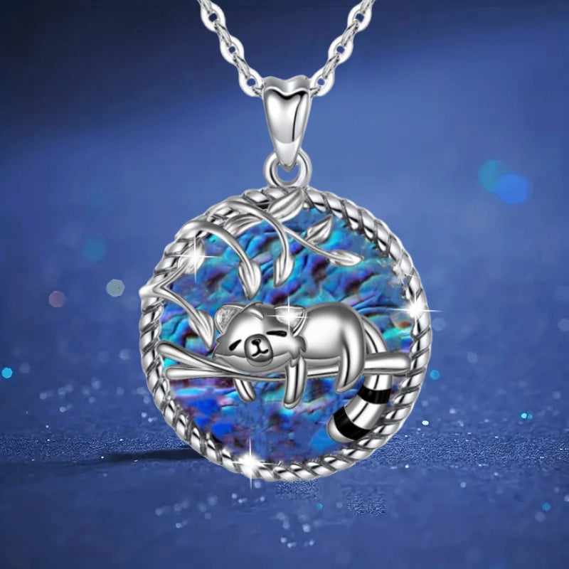Girl's Raccoon Abalone Pendant Necklace Charm And Life Tree Animal Jewelry