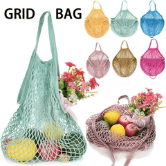 2pcs Reusable Fruit String Grocery Shopping Bag Cotton Tote Mesh Woven Net