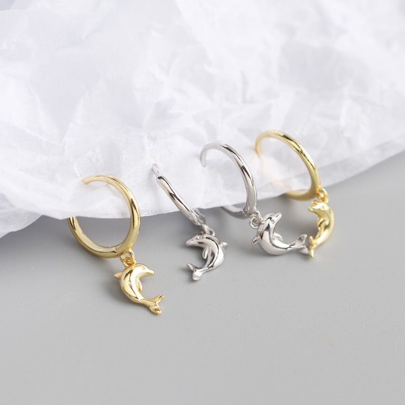 S925 Sterling Silver Dolphin Hoop Earrings For Women Girls