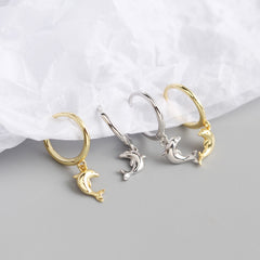 S925 Sterling Silver Dolphin Hoop Earrings For Women Girls