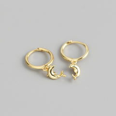 S925 Sterling Silver Dolphin Hoop Earrings For Women Girls