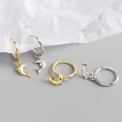 S925 Sterling Silver Dolphin Hoop Earrings For Women Girls
