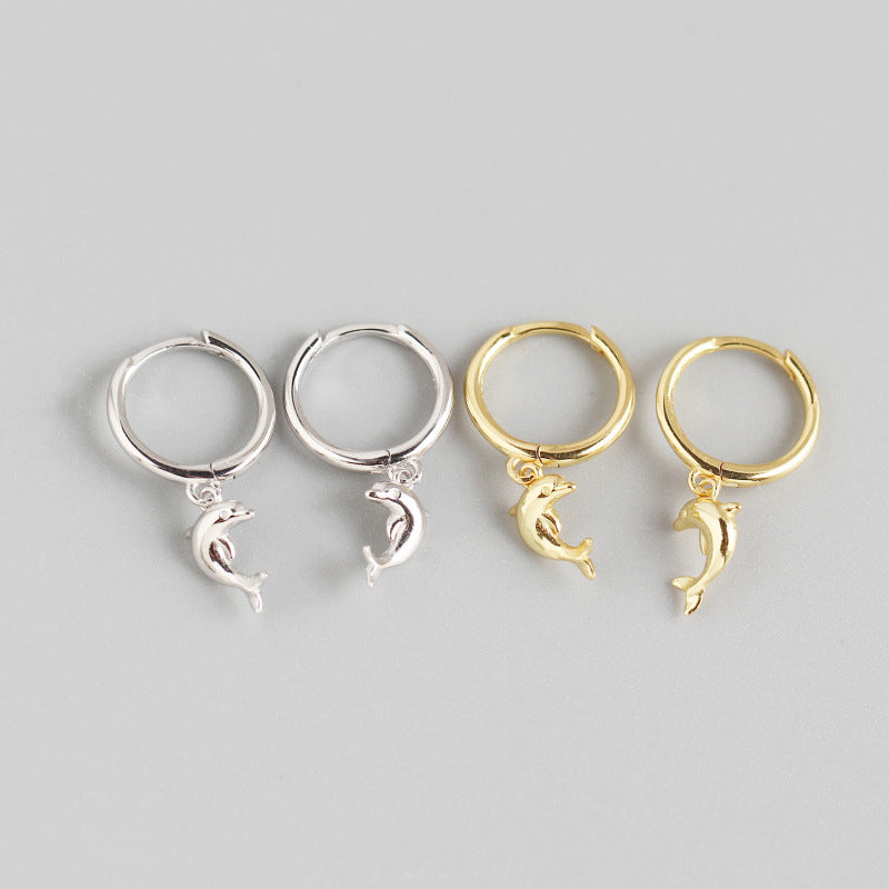 S925 Sterling Silver Dolphin Hoop Earrings For Women Girls