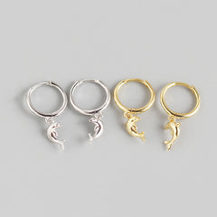 S925 Sterling Silver Dolphin Hoop Earrings For Women Girls