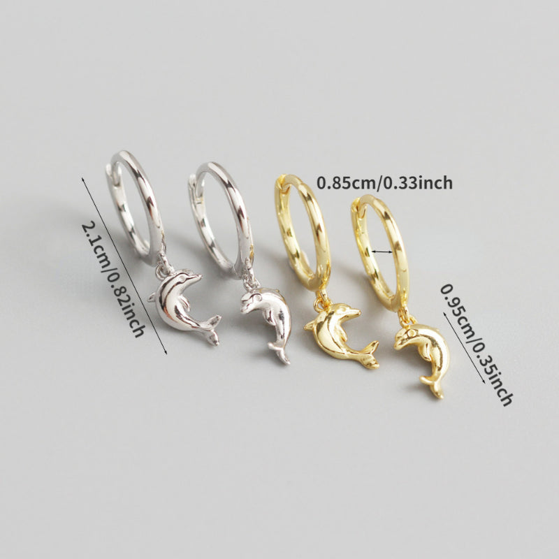 S925 Sterling Silver Dolphin Hoop Earrings For Women Girls