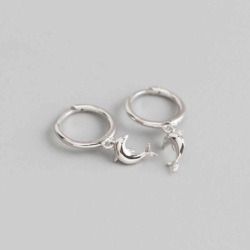 S925 Sterling Silver Dolphin Hoop Earrings For Women Girls
