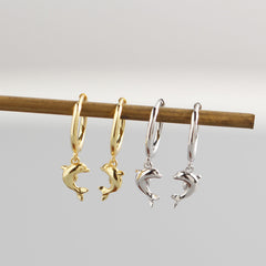 S925 Sterling Silver Dolphin Hoop Earrings For Women Girls