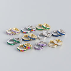 S925 Sterling Silver Hoop Earrings Colorful Zirconium Ear Buckle Jewelry