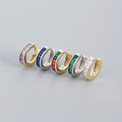 S925 Sterling Silver Hoop Earrings Colorful Zirconium Ear Buckle Jewelry