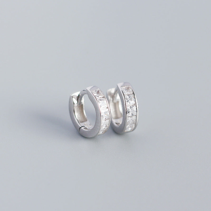 S925 Sterling Silver Hoop Earrings Colorful Zirconium Ear Buckle Jewelry