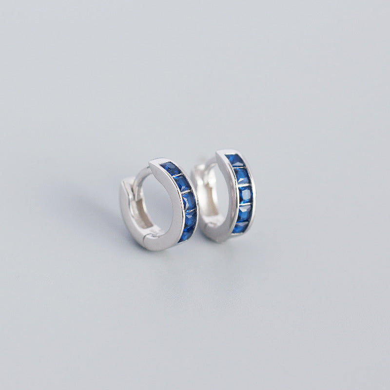 S925 Sterling Silver Hoop Earrings Colorful Zirconium Ear Buckle Jewelry
