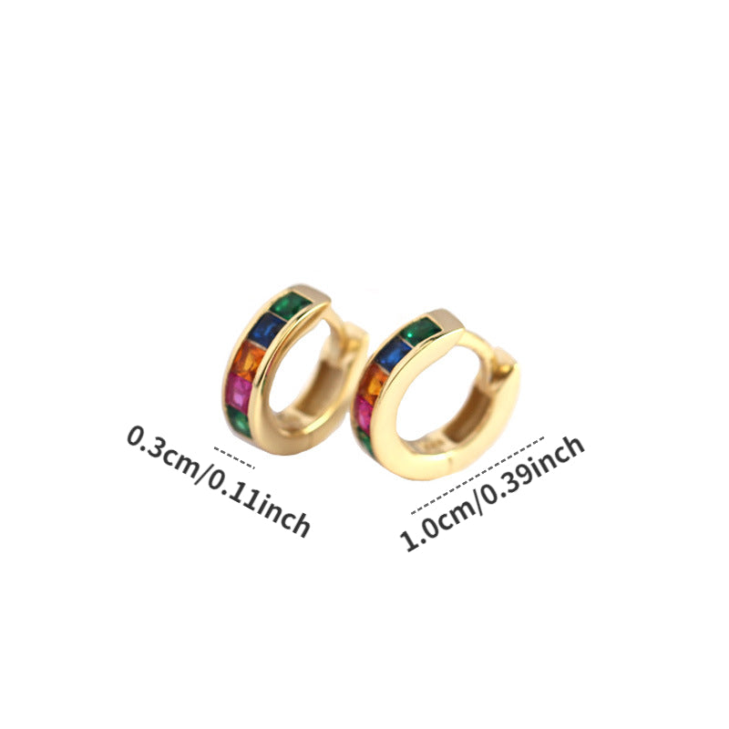 S925 Sterling Silver Hoop Earrings Colorful Zirconium Ear Buckle Jewelry
