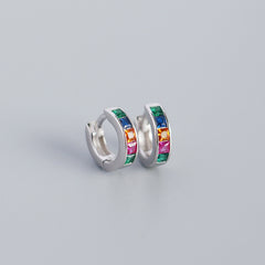 S925 Sterling Silver Hoop Earrings Colorful Zirconium Ear Buckle Jewelry