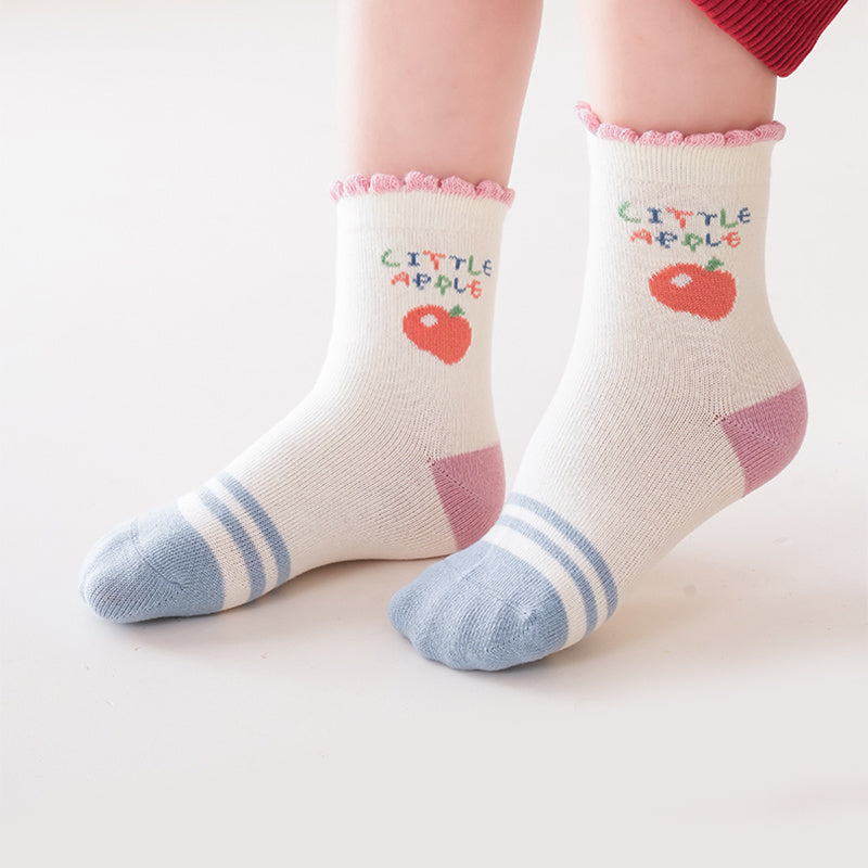 5 Pairs Cartoon Pattern Crew Socks for Baby Girls - Autumn Winter