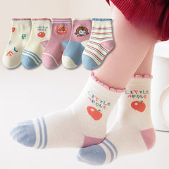 5 Pairs Cartoon Pattern Crew Socks for Baby Girls - Autumn Winter
