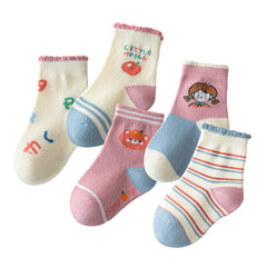 5 Pairs Cartoon Pattern Crew Socks for Baby Girls - Autumn Winter