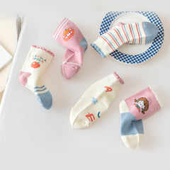 5 Pairs Cartoon Pattern Crew Socks for Baby Girls - Autumn Winter