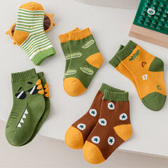 5pairs Boys Kids Breathable Cartoon Pattern Socks