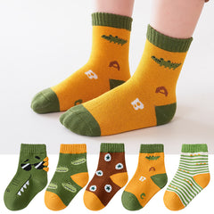 5pairs Boys Kids Breathable Cartoon Pattern Socks