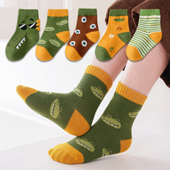 5pairs Boys Kids Breathable Cartoon Pattern Socks