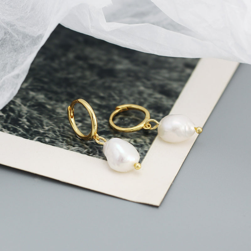 S925 Silver Stud Earrings Freshwater Pearl Ear Jewelry