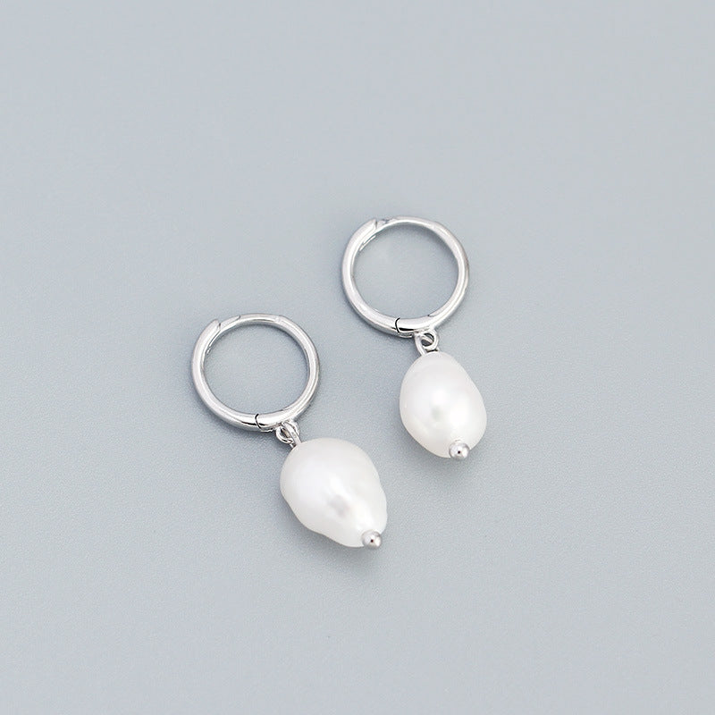 S925 Silver Stud Earrings Freshwater Pearl Ear Jewelry