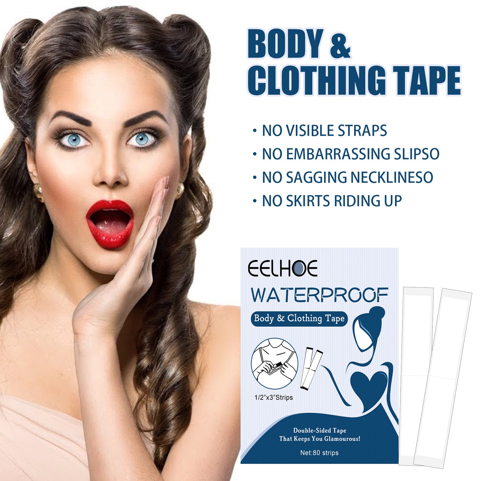 80 Clear Double Sided Tape For Clothes Body Skin Adhesive Stickers Women