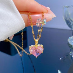 Girl's Peach Heart Rhinestone Necklace - Banquet Dinner Jewelry