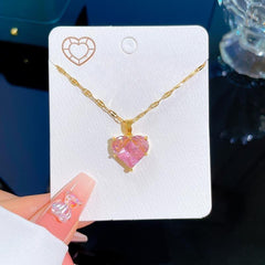 Girl's Peach Heart Rhinestone Necklace - Banquet Dinner Jewelry