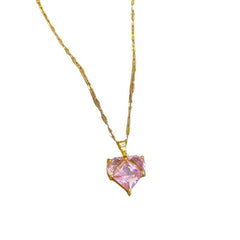 Girl's Peach Heart Rhinestone Necklace - Banquet Dinner Jewelry