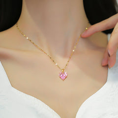 Girl's Peach Heart Rhinestone Necklace - Banquet Dinner Jewelry