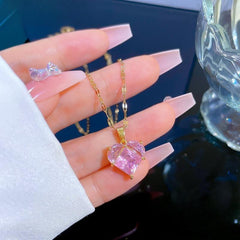 Girl's Peach Heart Rhinestone Necklace - Banquet Dinner Jewelry