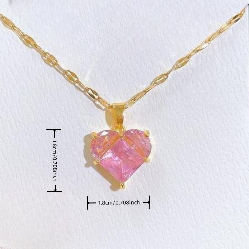 Girl's Peach Heart Rhinestone Necklace - Banquet Dinner Jewelry
