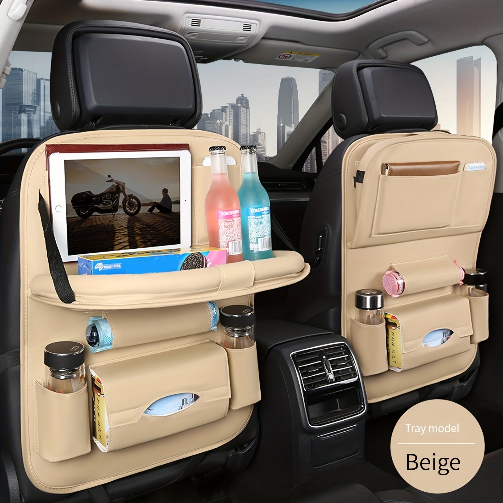 Leather Car Storage Bag & Tray for Kids' Snacks & Toys